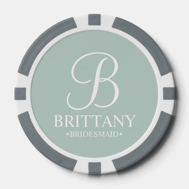 Personalized Bridesmaid's Name and Monogram Poker Chips (Front)