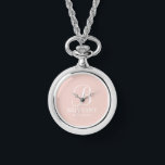 Personalized Bridesmaid's Name and Monogram Watch<br><div class="desc">Elegant Personalized Bridesmaid Gifts
featuring personalized monogram in white elegant script font style with bridesmaid's name and title in classic serif font style on blush pink background.

Also perfect for maid of honour,  mother of the bride and more.</div>
