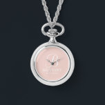 Personalized Bridesmaid's Name and Monogram Watch<br><div class="desc">Elegant Personalized Bridesmaid Gifts
featuring personalized monogram in white elegant script font style with bridesmaid's name and title in classic serif font style on blush pink background.

Also perfect for maid of honour,  mother of the bride and more.</div>