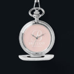 Personalized Bridesmaid's Name and Monogram Watch<br><div class="desc">Elegant Personalized Bridesmaid Gifts
featuring personalized monogram in white elegant script font style with bridesmaid's name and title in classic serif font style on blush pink background.

Also perfect for maid of honour,  mother of the bride and more.</div>