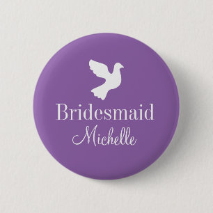 Personalized bridesmaids name badge dove buttons