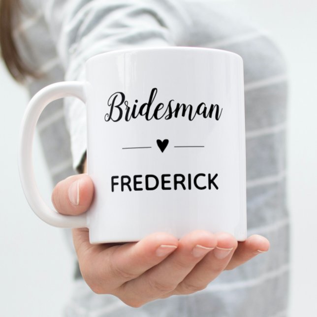 Personalized Bridesman Black Script Wedding Coffee Mug (Creator Uploaded)
