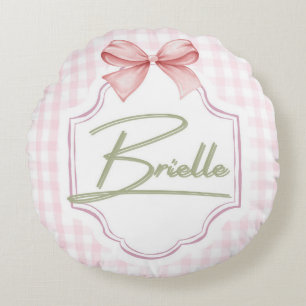 Personalized Brielle Baby Girl Nursery Bow&Gingham Round Pillow