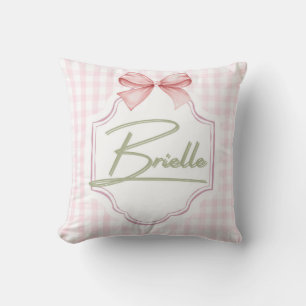 Personalized Brielle Baby Girl Nursery Bow&Gingham Throw Pillow