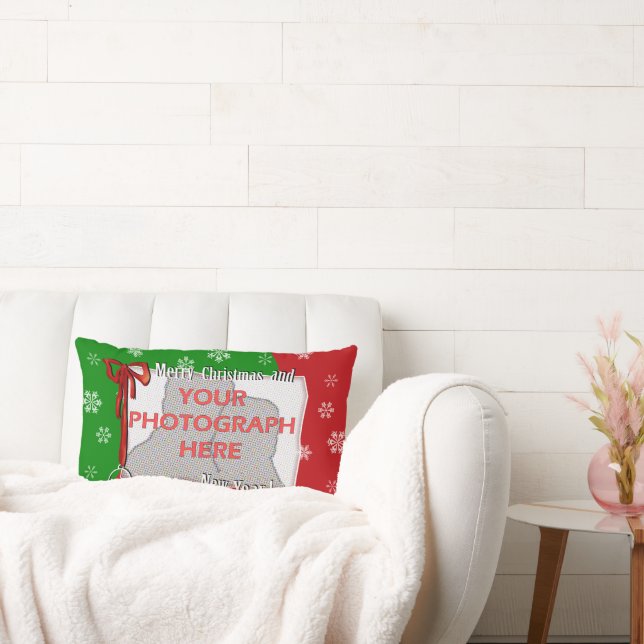 Personalized Bright and Cheerful Christmas Photo Lumbar Pillow (Couch)