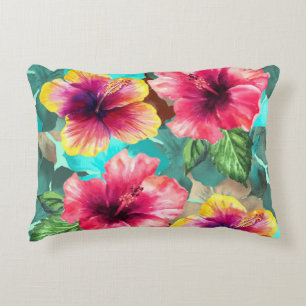 personalized bright and colourful hibiscus floral accent pillow