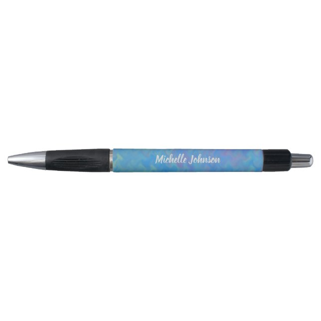 Personalized Bright Blue Marbled Art Pen (Front)