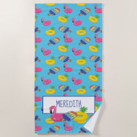 Personalized Bright Blue Pool Floats Patterned