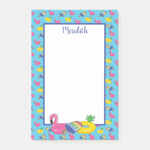 Personalized Bright Blue Pool Floats Patterned Post-it Notes
