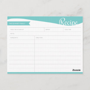 Personalized Bright Blue & White Recipe Card