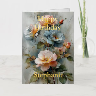 Personalized Bright Colored Pink Roses Birthday Foil Greeting Card