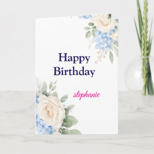 Personalized Bright Coloured Pink Roses Birthday Card