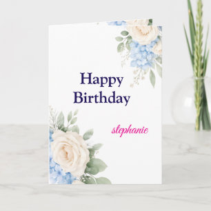 Personalized Bright Coloured Pink Roses Birthday Card
