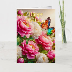 Personalized Bright Coloured Pink Roses Birthday Foil Greeting Card