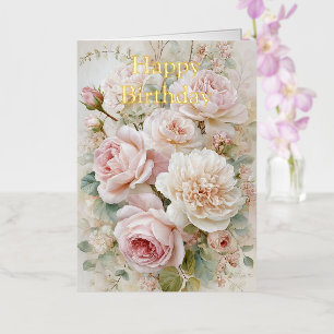 Personalized Bright Coloured Pink Roses Birthday Foil Greeting Card