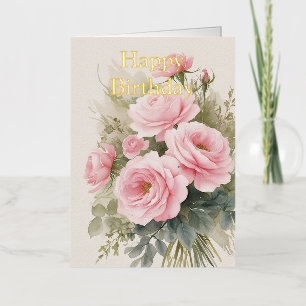 Personalized Bright Coloured Pink Roses Birthday Foil Greeting Card
