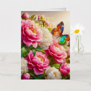 Personalized Bright Coloured Pink Roses Birthday Foil Greeting Card