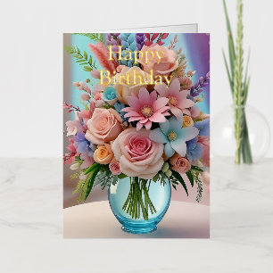 Personalized Bright Coloured Pink Roses Birthday Foil Greeting Card