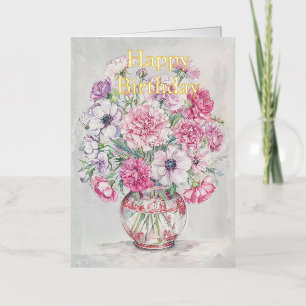 Personalized Bright Coloured Pink Roses Birthday Foil Greeting Card