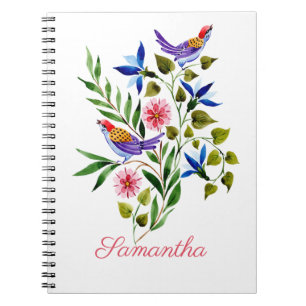 Personalized Bright Colourful Birds and Flowers  Notebook