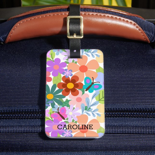 Personalized Bright Colourful Flowers Luggage Tag (Front Insitu 2)