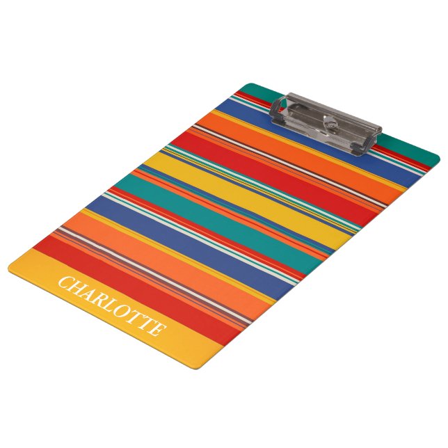 Personalized Bright colourful Striped Clipboard (Angled)