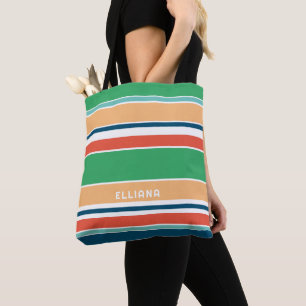 Personalized Bright Colourful Summer Art Stripes Tote Bag