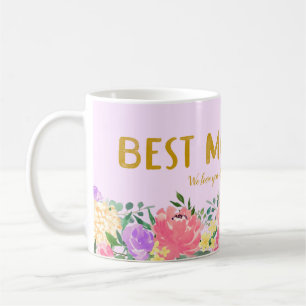 Personalized Bright Floral Best Mom Ever   Coffee Mug
