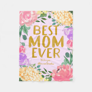 Personalized Bright Floral Best Mom Ever  Fleece Blanket