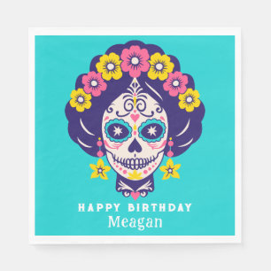 Personalized Bright Floral Sugar Skull Girl Napkin