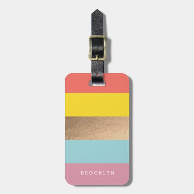 Personalized Bright Heues & Faux Gold Luggage Tag (Front Vertical)
