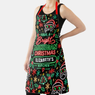 Personalized Bright Michigan Christmas Kitchen Apron