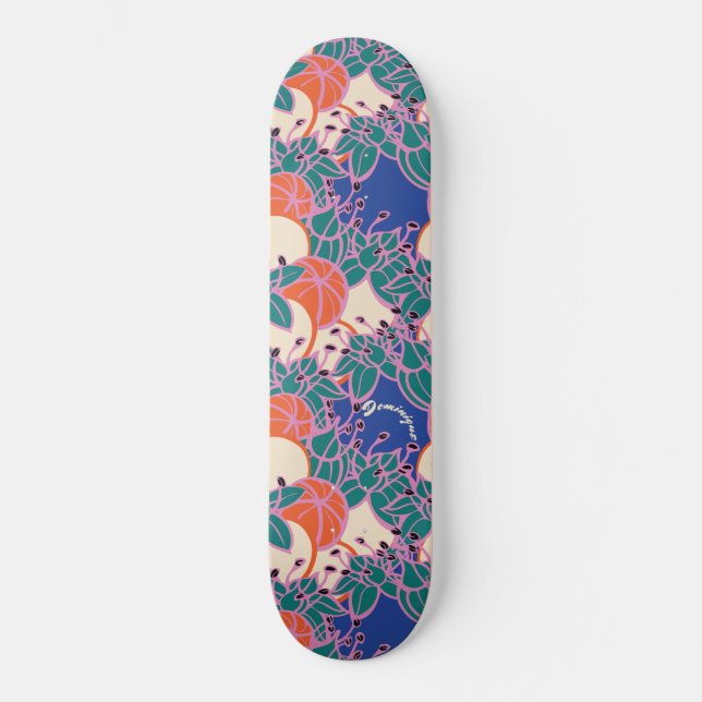 Personalized Bright Modern Bud & Flower Pattern Skateboard (Front)