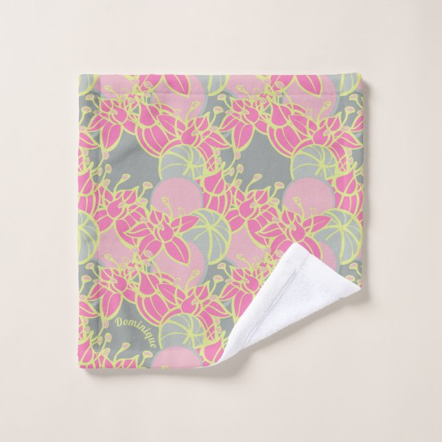 Personalized Bright Modern Bud & Flower Pattern Wash Cloth (Wash Cloth)