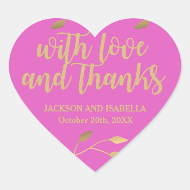 Personalized Bright Neon Pink Heart Wedding Heart Sticker (Front)