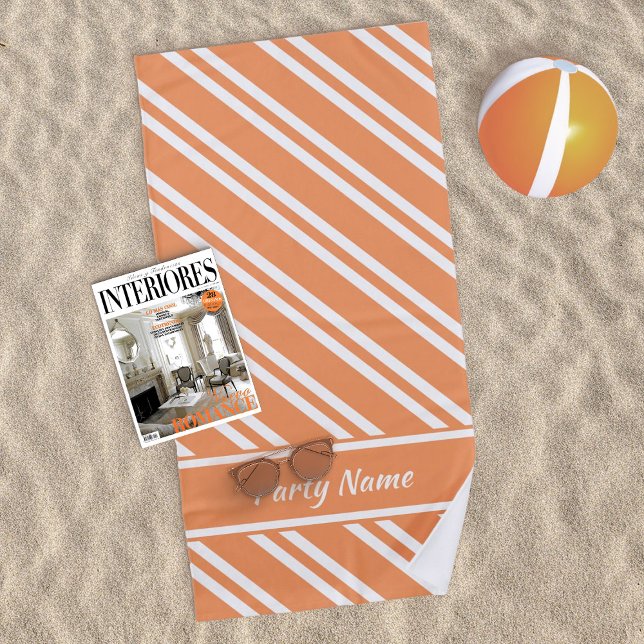 Personalized Bright Orange and White Stripes Beach Towel (Creator Uploaded)