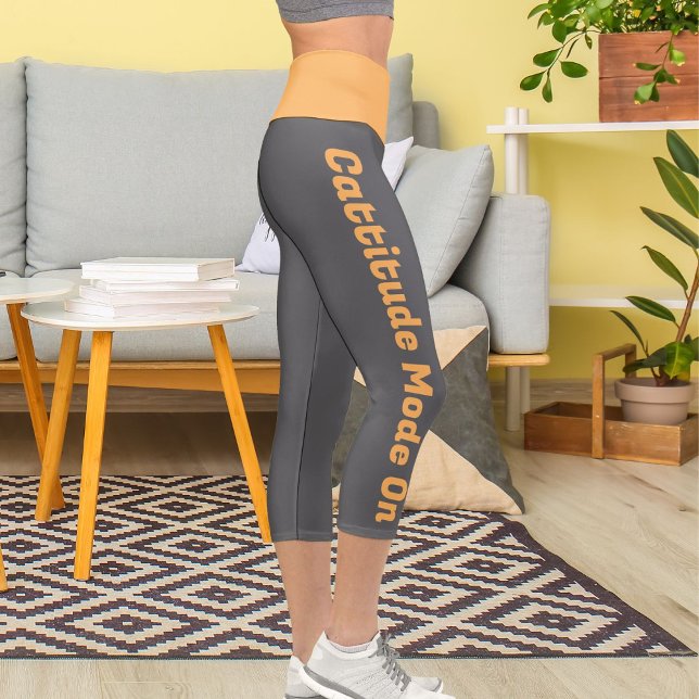 Personalized Bright Orange Dark Grey Custom Made Capri Leggings (Creator Uploaded)