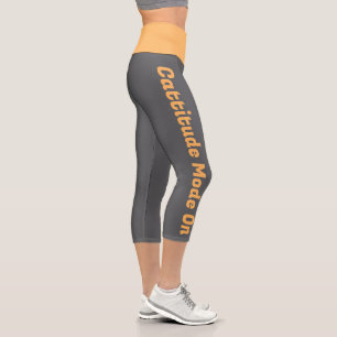 Personalized Bright Orange Dark Grey Custom Made Capri Leggings