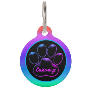 Personalized Bright Pastel Rainbow Paw Print Pet Tag