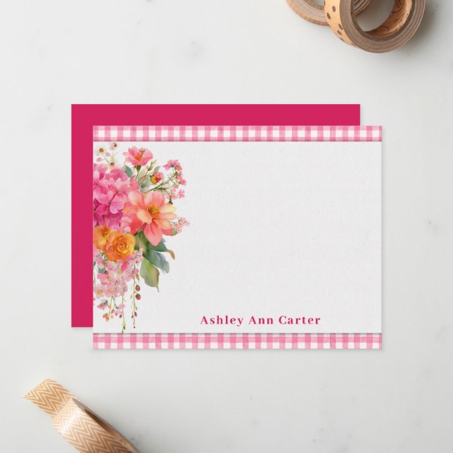 Personalized Bright Pink Floral Card (Front/Back In Situ)