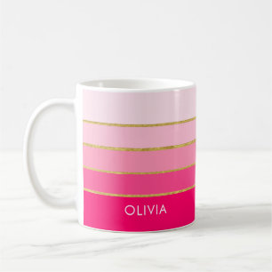 Personalized Bright Pink & Gold Name Coffee Mug
