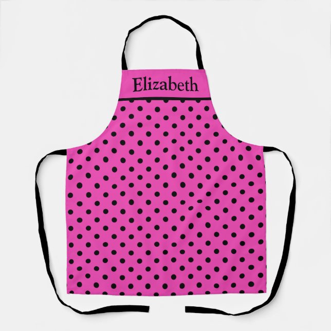 Personalized Bright Pink Polka Dot Chef's Apron (Front)