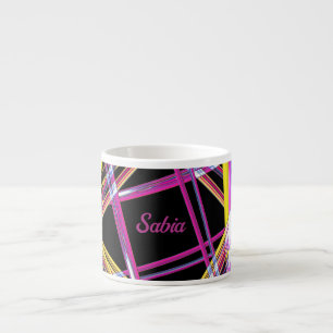 Personalized bright pink, yellow, blue lines espresso cup