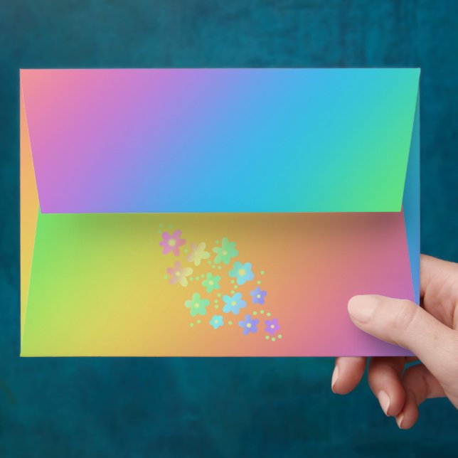 Personalized Bright Rainbow with Flowers Envelopes (Hand)