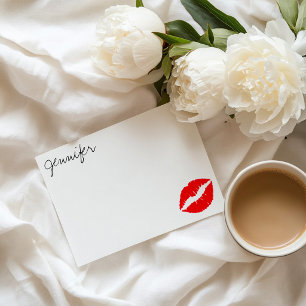 Personalized Bright Red Glam Lipstick Kiss Card