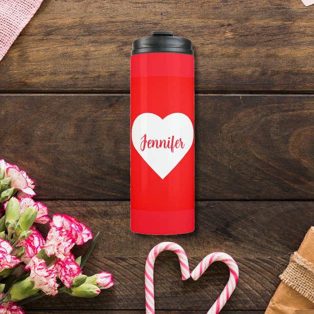 Personalized Bright Red & White Heart Love script  Thermal Tumbler (Creator Uploaded)