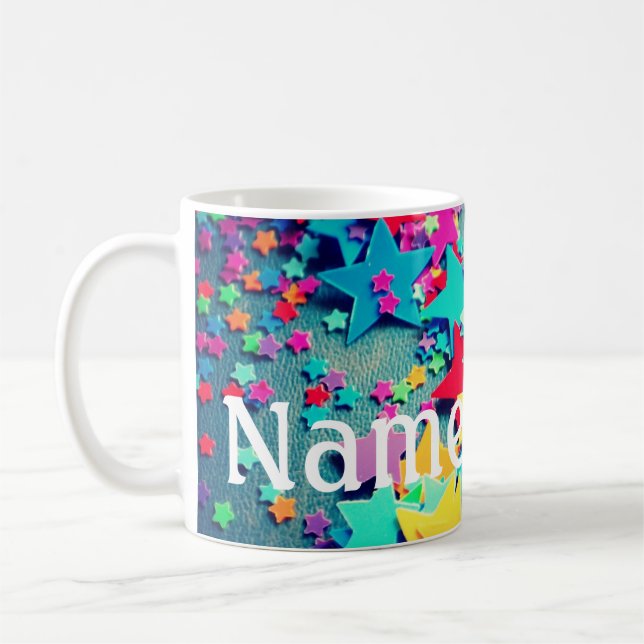 Personalized Bright Stars Confetti Coffee Mug Cup (Left)