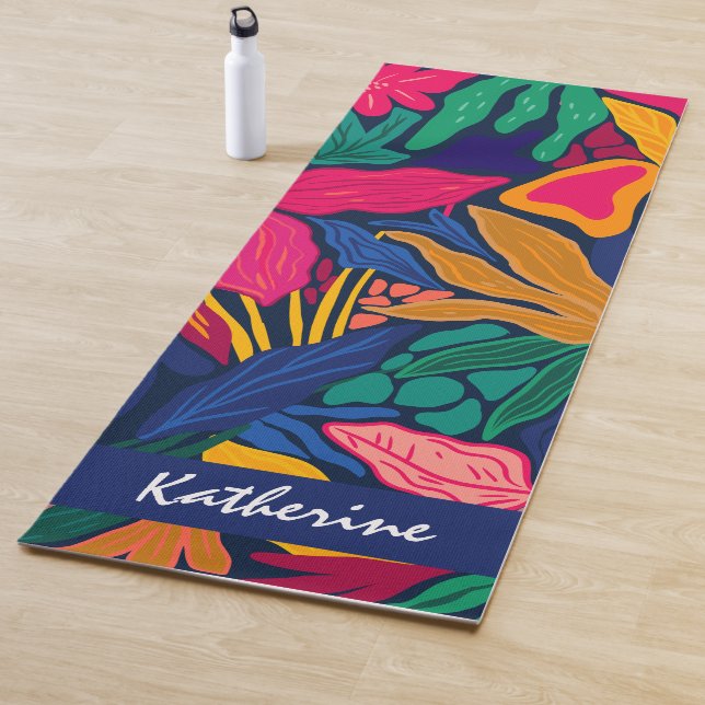 Personalized bright tropical colourful floral  yoga mat (In Situ)