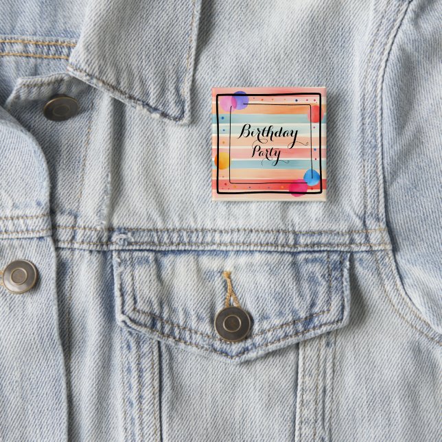 Personalized Bright Watercolor Colourful Stripe 2 Inch Square Button (In Situ)