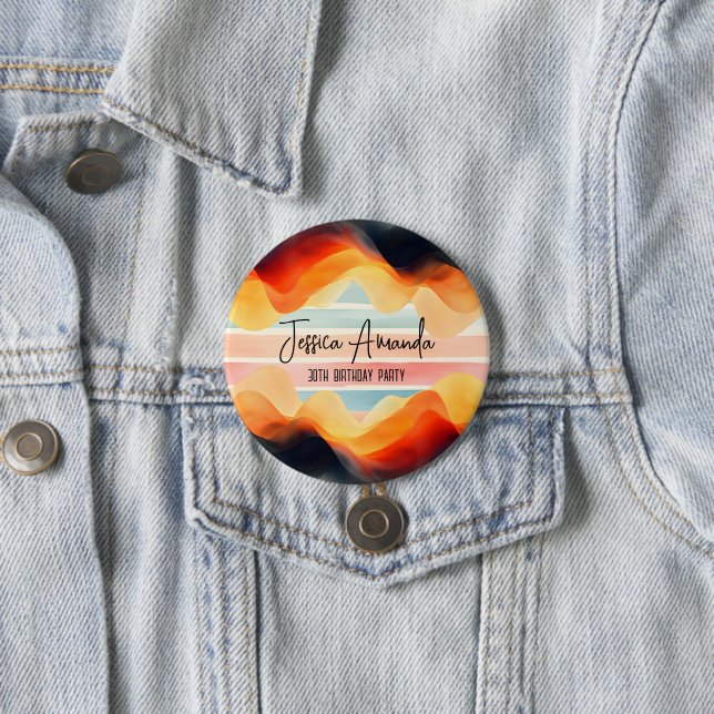 Personalized Bright Watercolor Colourful Stripe 3 Inch Round Button (In Situ)
